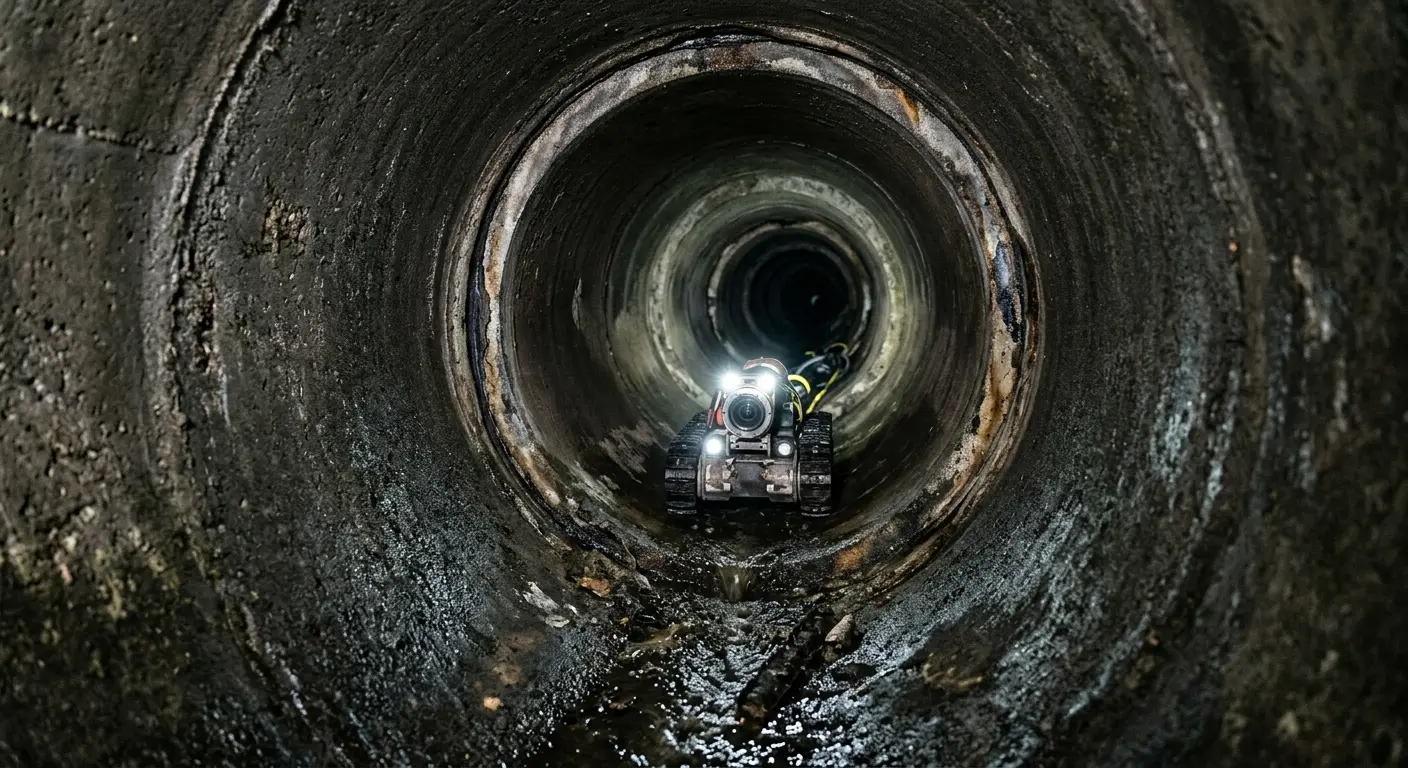 Robotic sewer camera inspecting pipe interior for Drain Snake Service in Newport